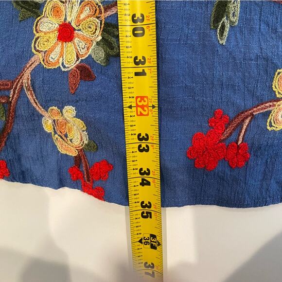 Figueroa & Flower Embroidered Boho Shift pullover Dress S Blue Rayon W/Belt - Picture 5 of 10